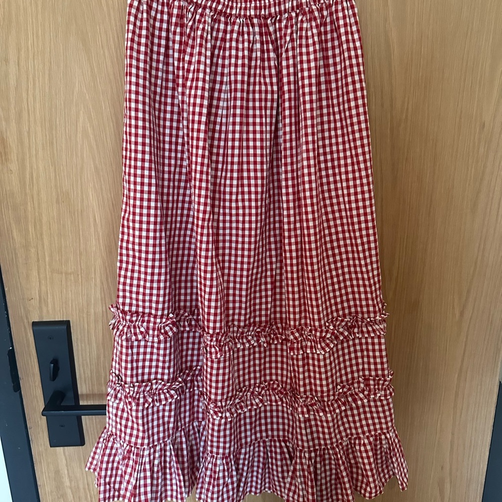 Damson Madder Rina Red Gingham Ruffle Skirt
